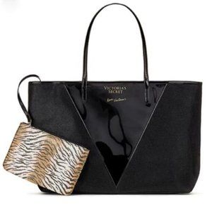 Victoria's Secret black tote with tiger print pouch - new with tag